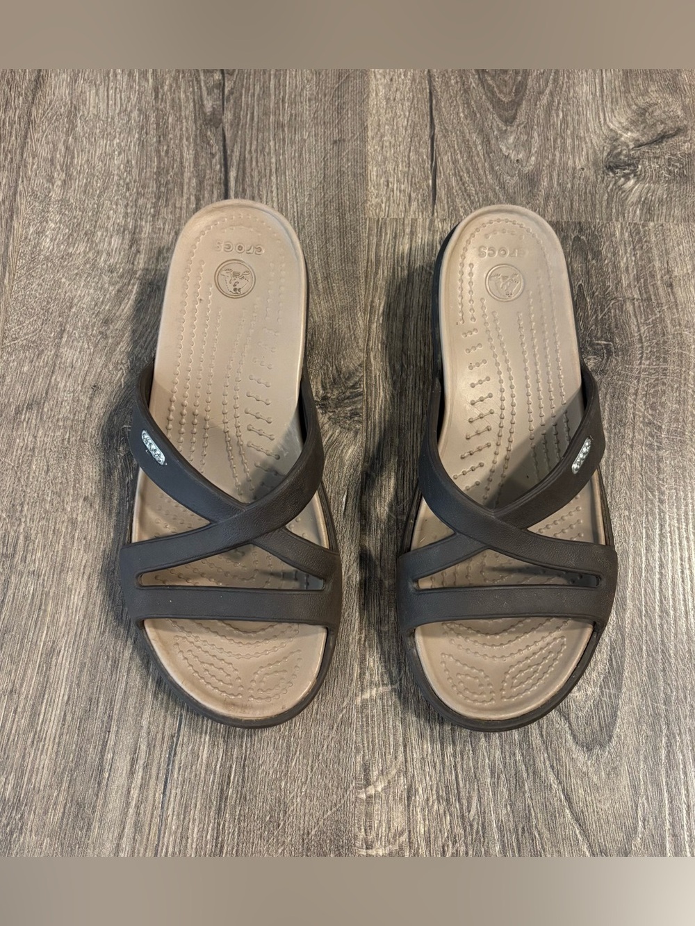 Crocs Patricia II Wedge Slide Sandals Slip On Strappy Shoes Brown Womens Size 7